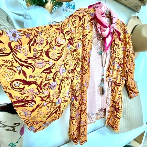 ✨ ZEN boho Gypsy kimono made in INDONESIA w enchanting floral southwestern vibe - Picture 1 of 10